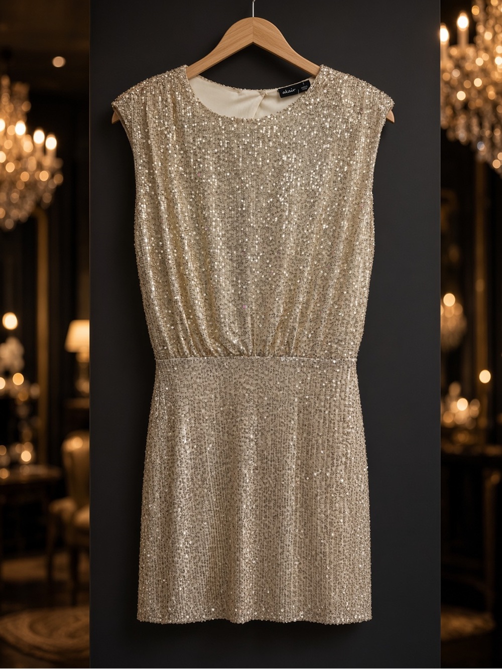 Sequin Shoulder Padded Ruched Dress Medium